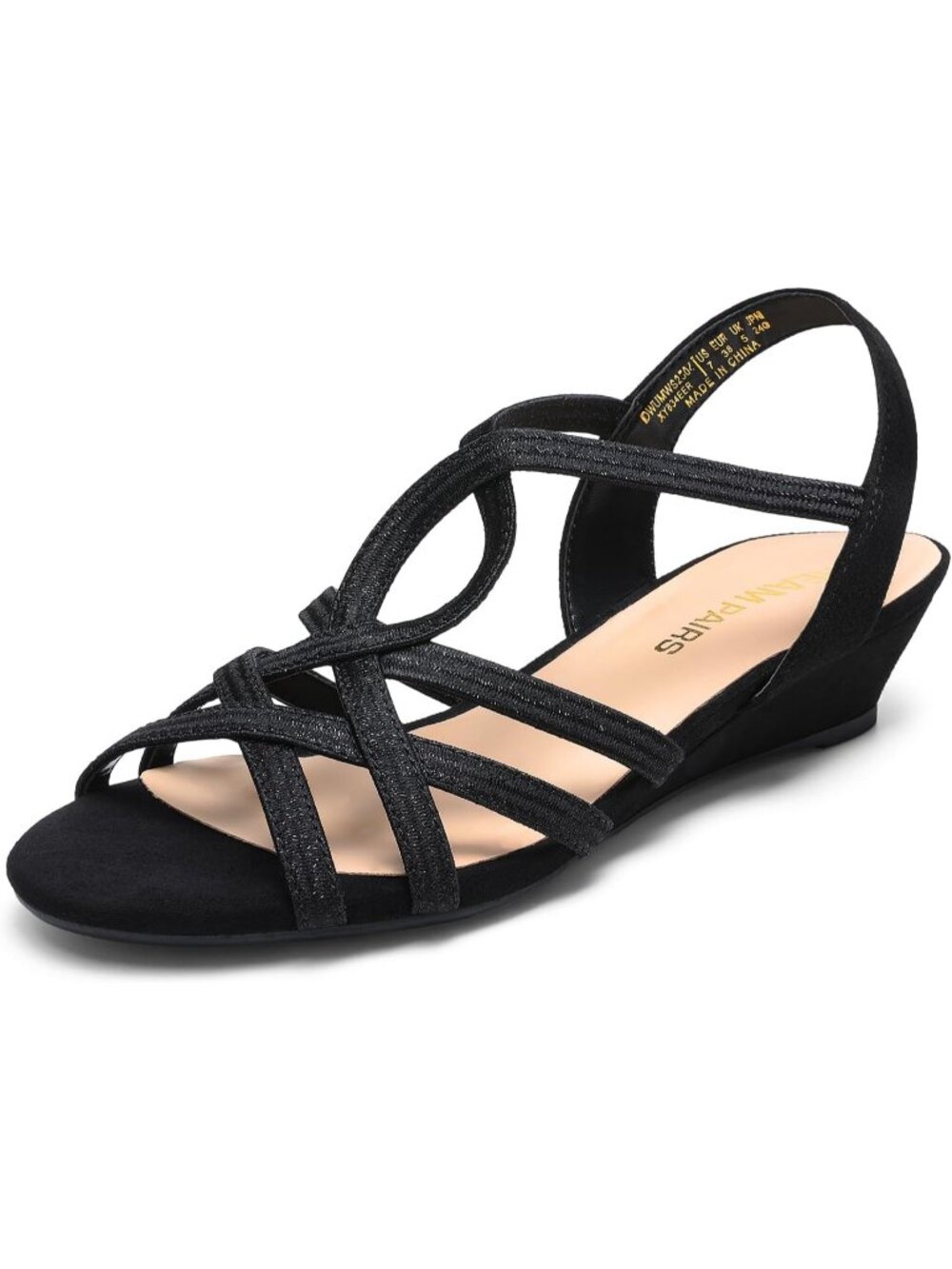 Women's Black Comfortable Strappy Wrapped Dressy Wedge Low Heel Casual Sandals